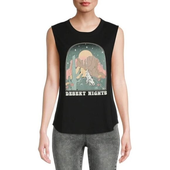 Black Muscle Tank Desert Nights Graphic Relaxed Fit Tank Top Women's Size Medium - Picture 1 of 5